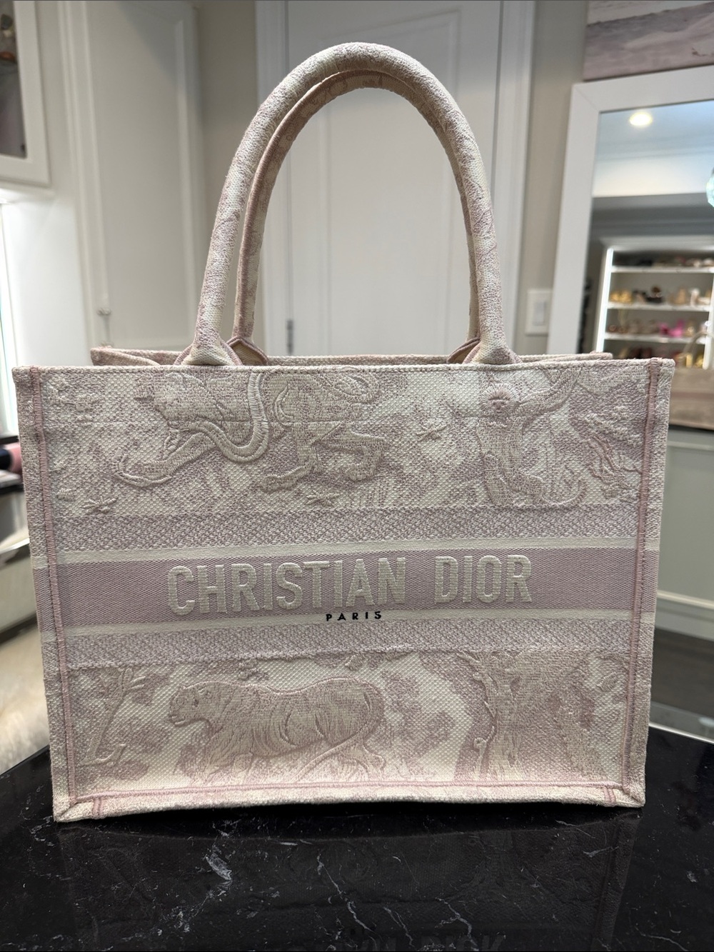 Dior Pink and Cream Embroidered Tote